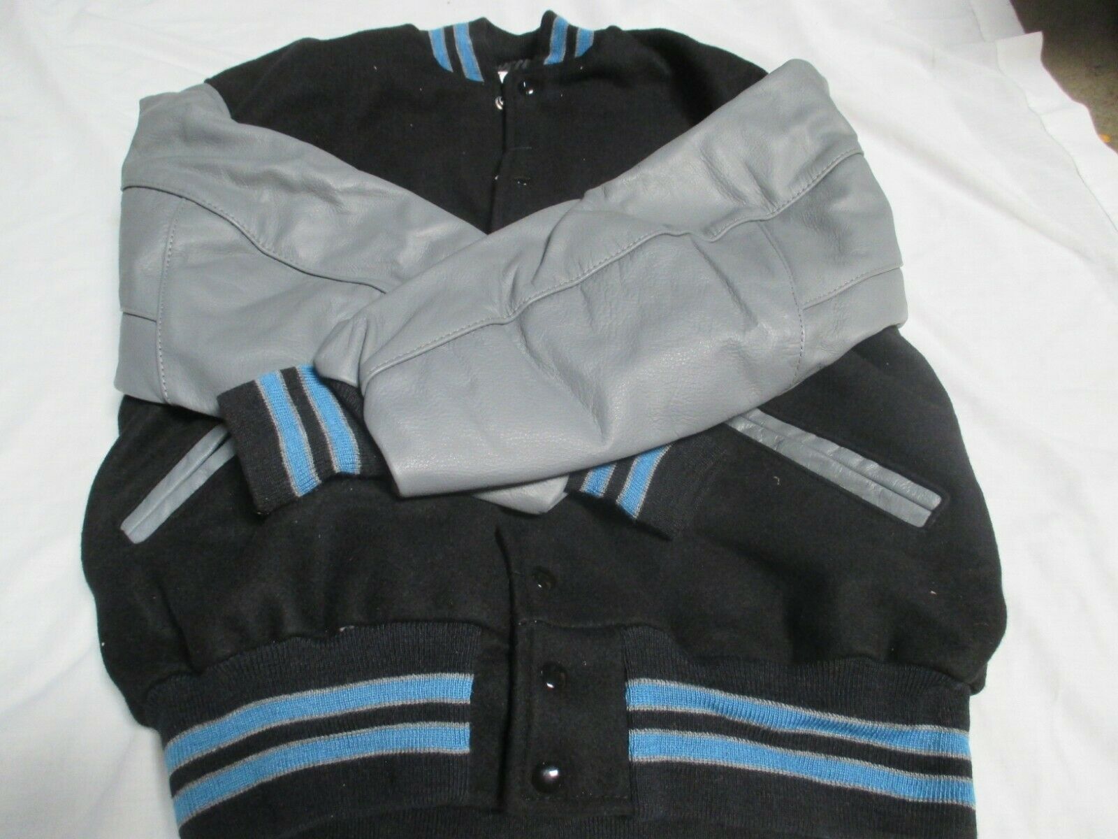 DELONG ADULT BLACK/GRY QUILT LINED BLK/GRY/COL TRIM SCHOOL LETTER JACKET