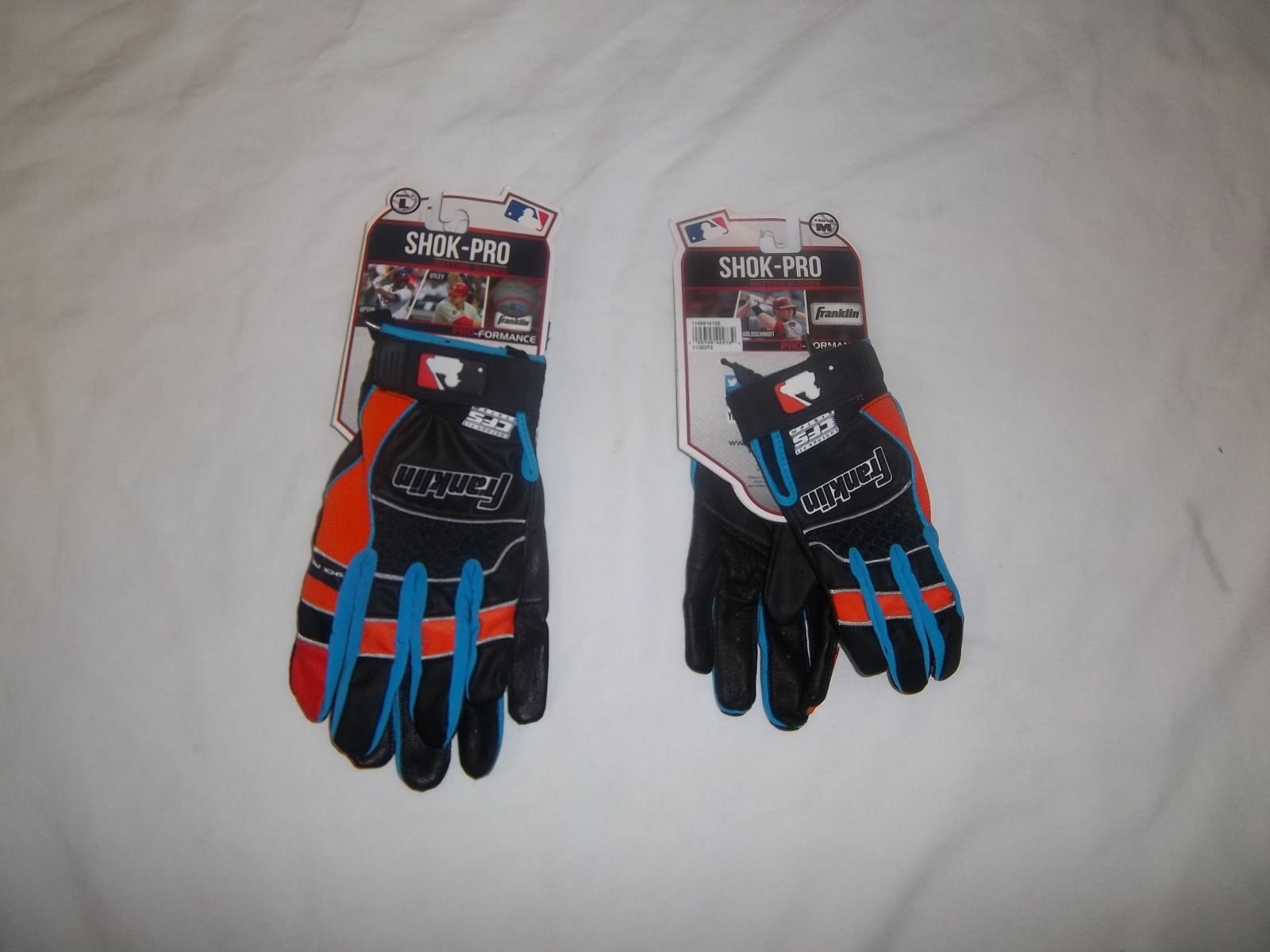FRANKLIN SHOK-PRO BASEBALL BATTING GLOVES BLACK/ORANGE/BLUE( VARIOUS SIZES)