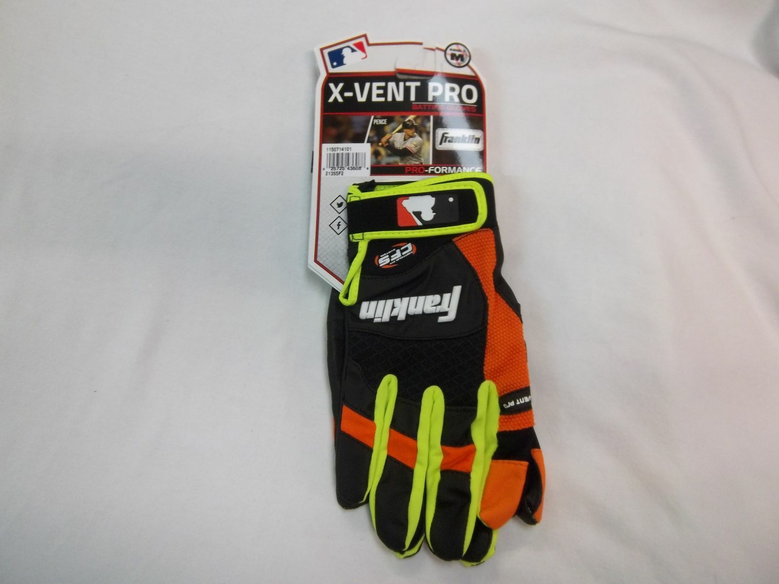 FRANKLIN  X-VENT PRO BASEBALL BATTING GLOVES BLK/ORANGE/LIME VARIOUS SIZES)