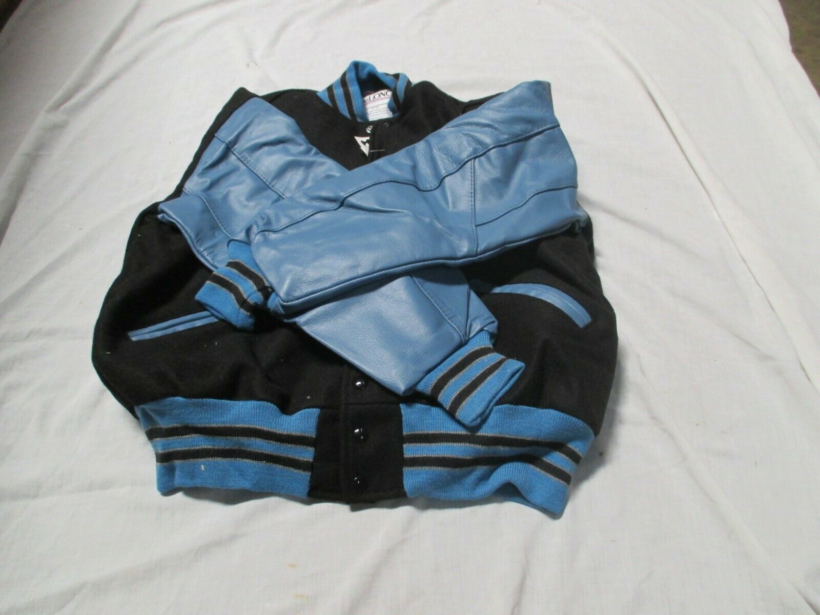 DELONG ADULT BLACK/COL. BLUE QUILT LINED BLK/GRY/COL TRIM SCHOOL LETTER JACKET