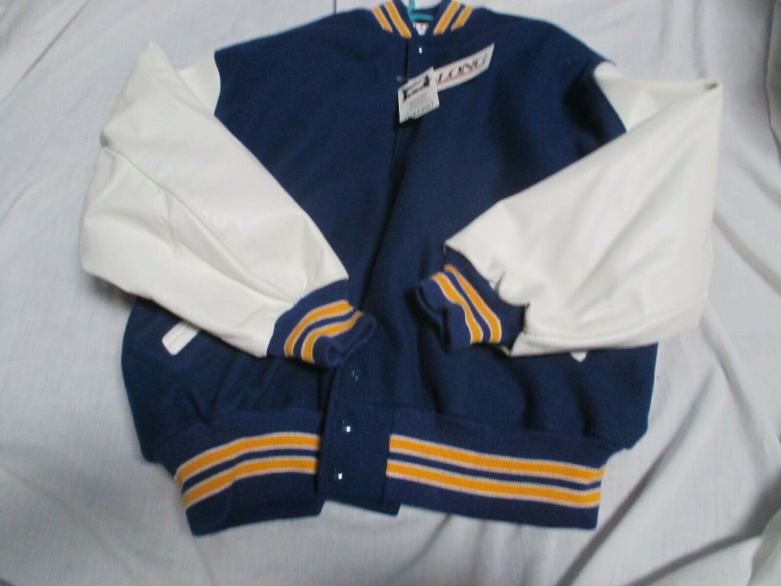 DELONG ADULT ROYAL BLUE WITH WHITE/GOLD TRIM QUILT LINED SCHOOL LETTER JACKET