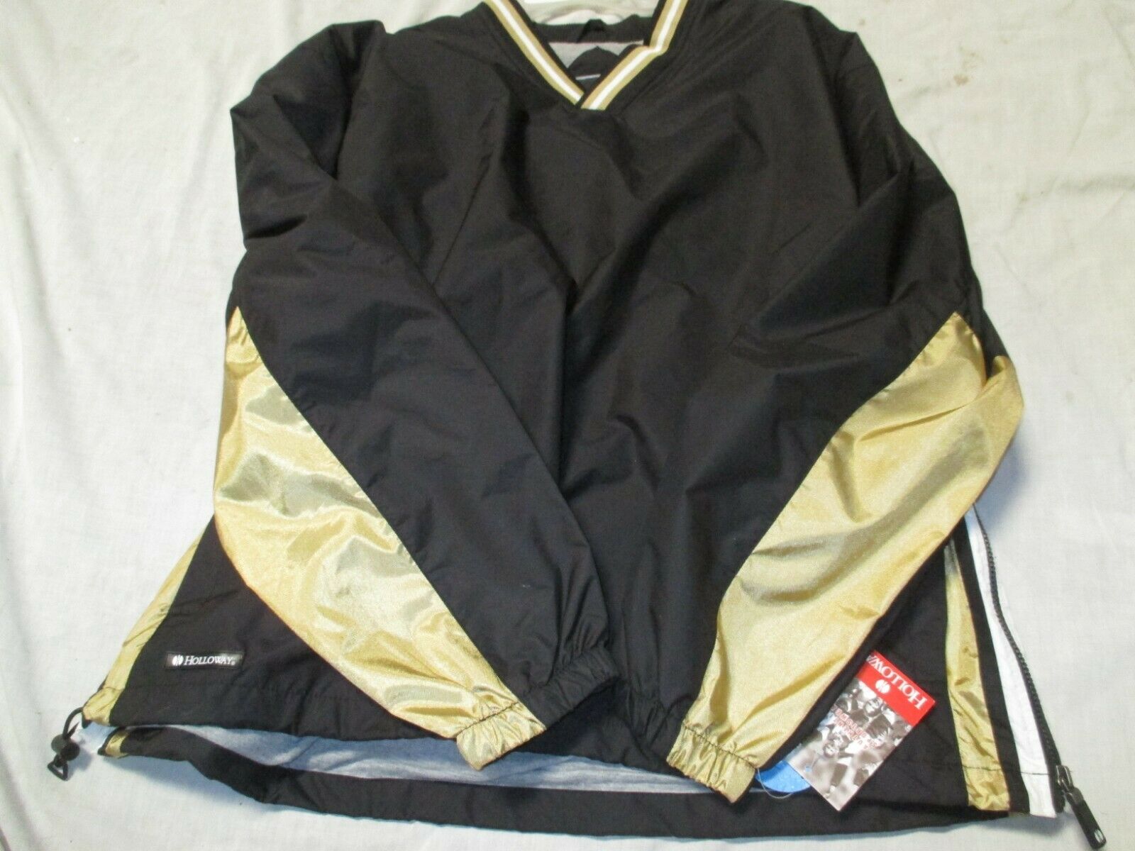 HOLLOWAY WARM-UP V-NECK  JACKET BLACK/ VEGAS GOLD/WHITE SIZE ADULT LARGE