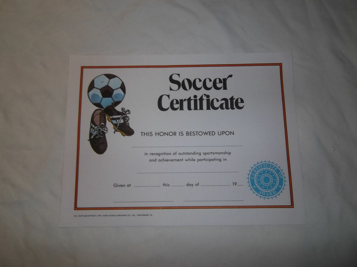 HAYES VA299 SOCCER AWARDS CERTIFICATES (PACK OF 25) Athletics Galore