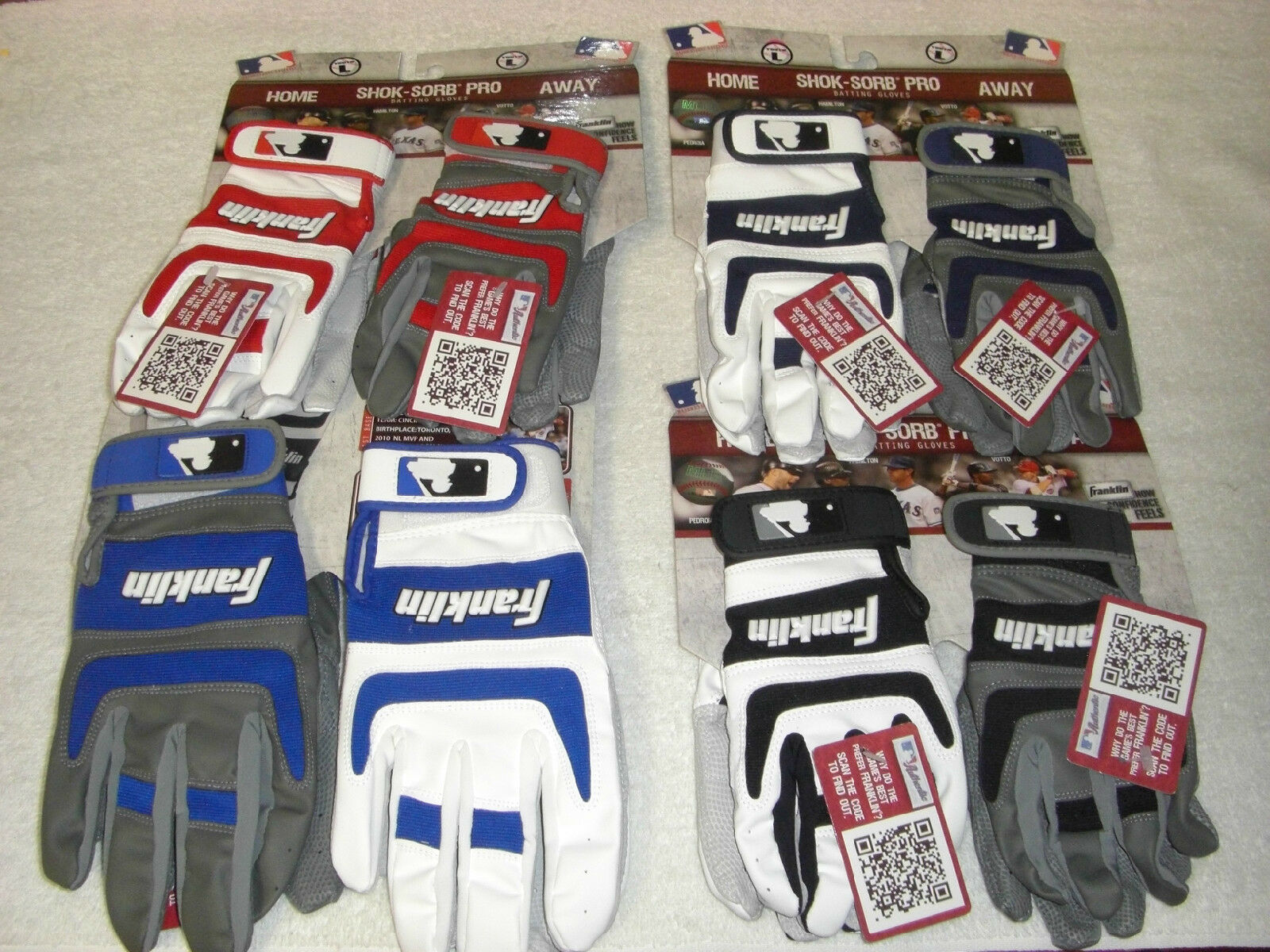 FRANKLIN SHOK-SORB PRO HOME/AWAY BATTING GLOVES - TWO PAIRS