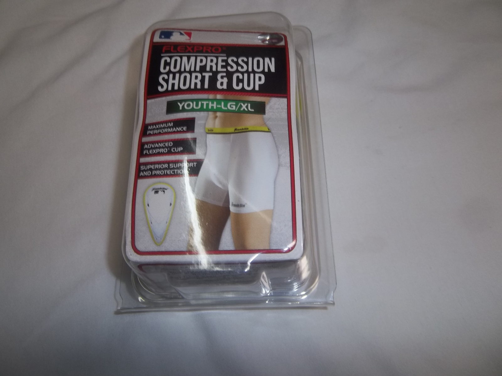 FRANKLIN 5377  YOUTH WHITE COMPRESSION SHORT   WITH CUP