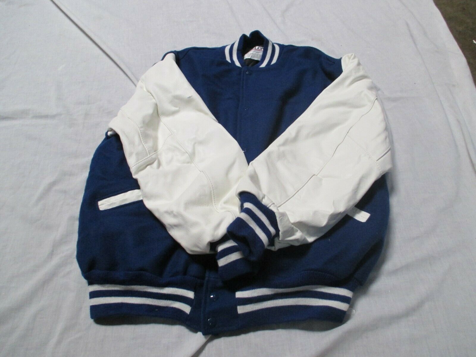 DELONG ADULT ROYAL BLUE WITH TWO WHITE STRIPES QUILT LINED SCHOOL LETTER JACKET