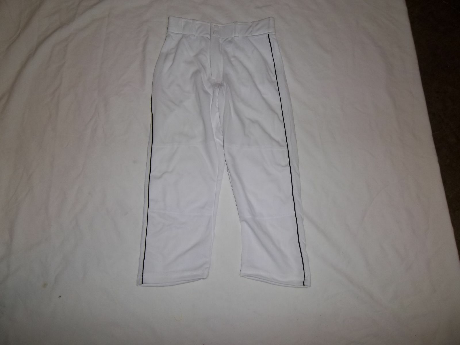 FRANKLIN RELAXED FIT YOUTH BASEBALL PANTS (OPEN BOTTOM WHITE WITH BLACK PIPING)