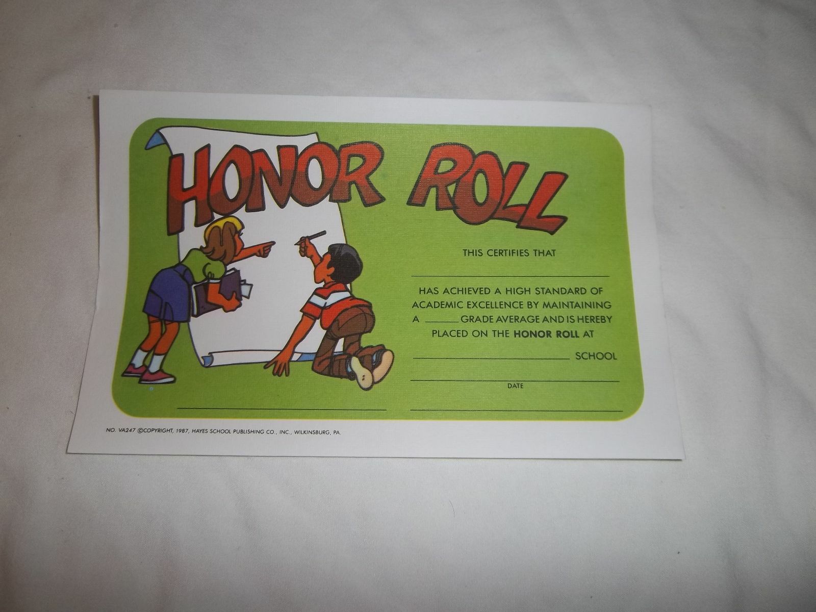 HAYES VA247 HONOR ROLL  CERTIFICATES (PACK OF 25)
