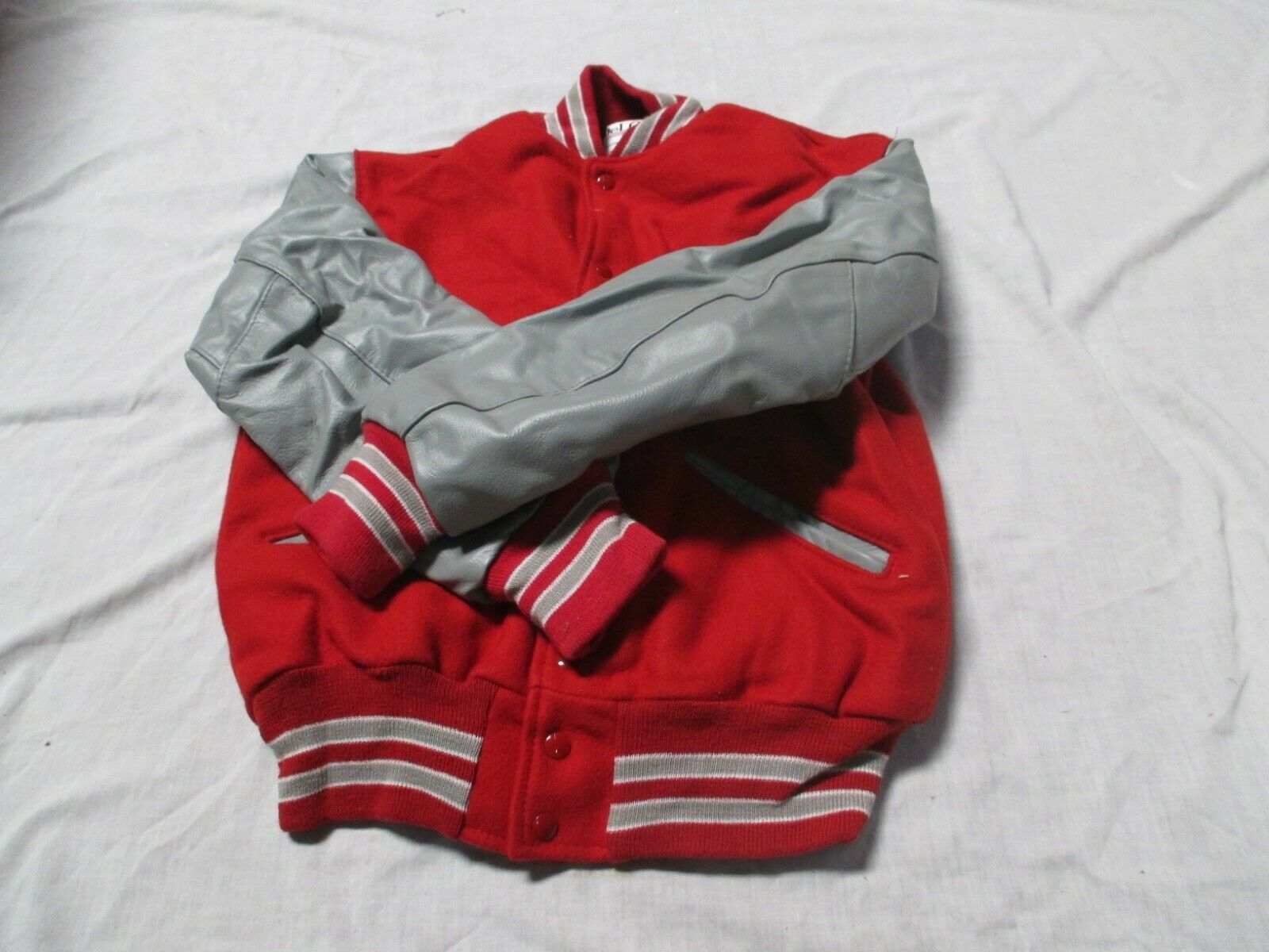 DELONG  ADULT QUILT LINED RED/GREY SLEEVES WITH TWO GREY  STRIPES  LETTER JACKET